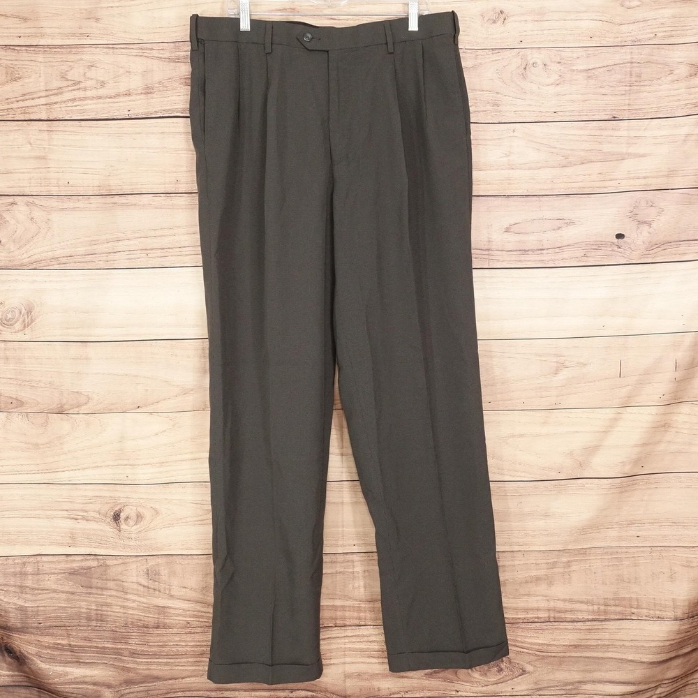 New! Croft & Barrow Dress Pants Mens 36x34 Gray Check Classic Fit Microfiber